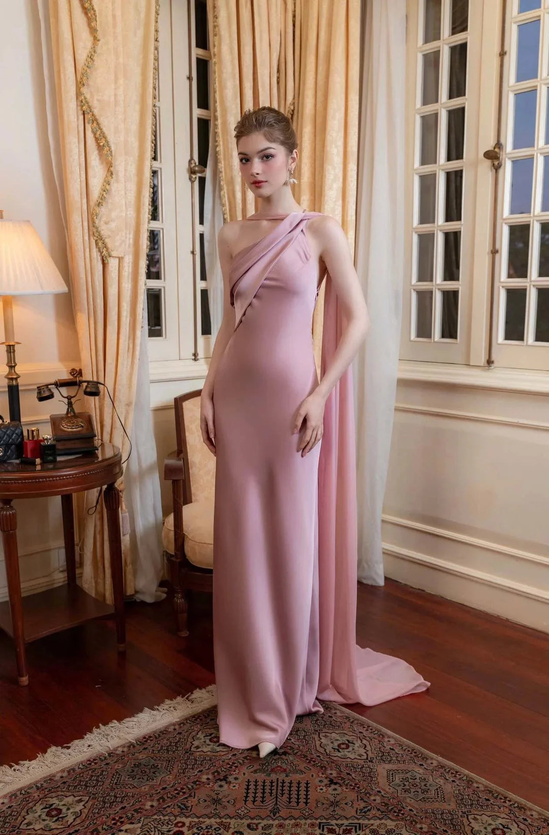 Satin One Shoulder Mermaid Maxi Dress Women Elegant Party Bodycon Slim White Evening Gown Formal Banquet Robe Female Clothing
