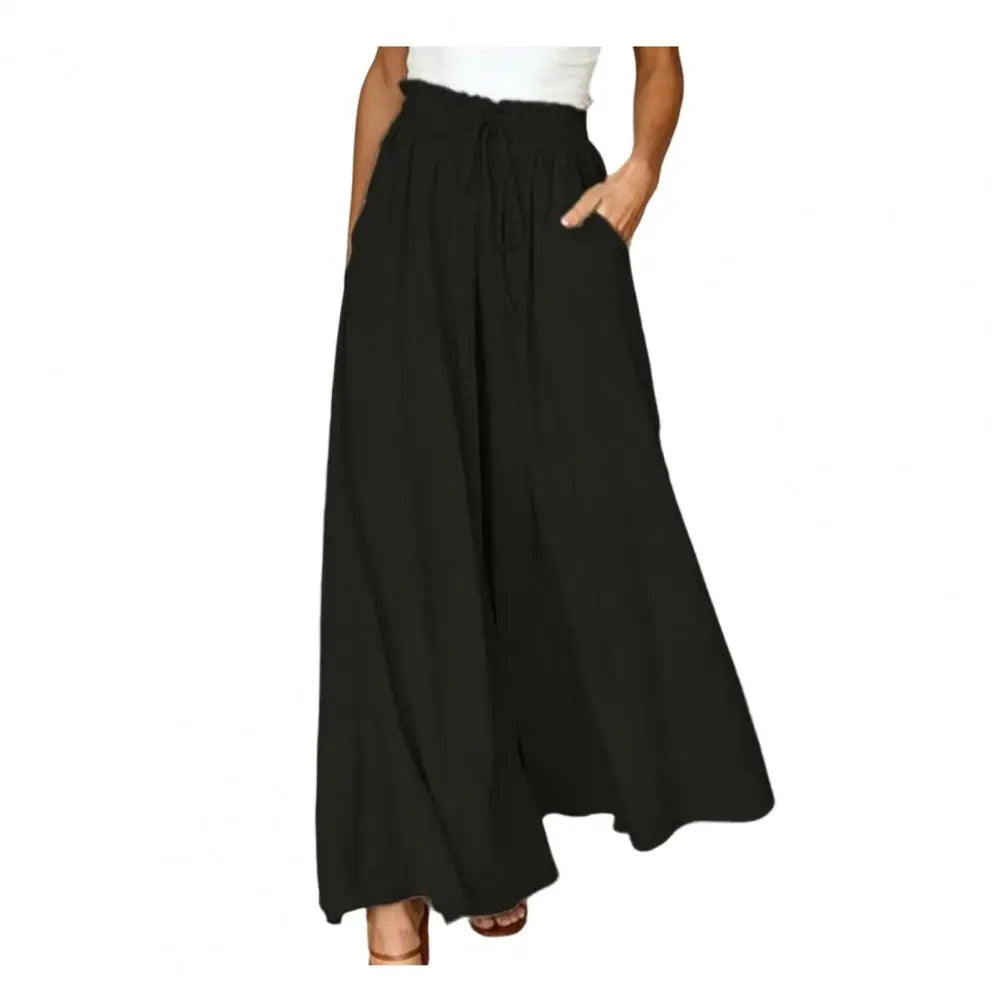 Women Pants Versatile Fit Pants Women’s Oversized Wide Leg Trousers with Pockets Adjustable Elastic Strap Long Pants Pure