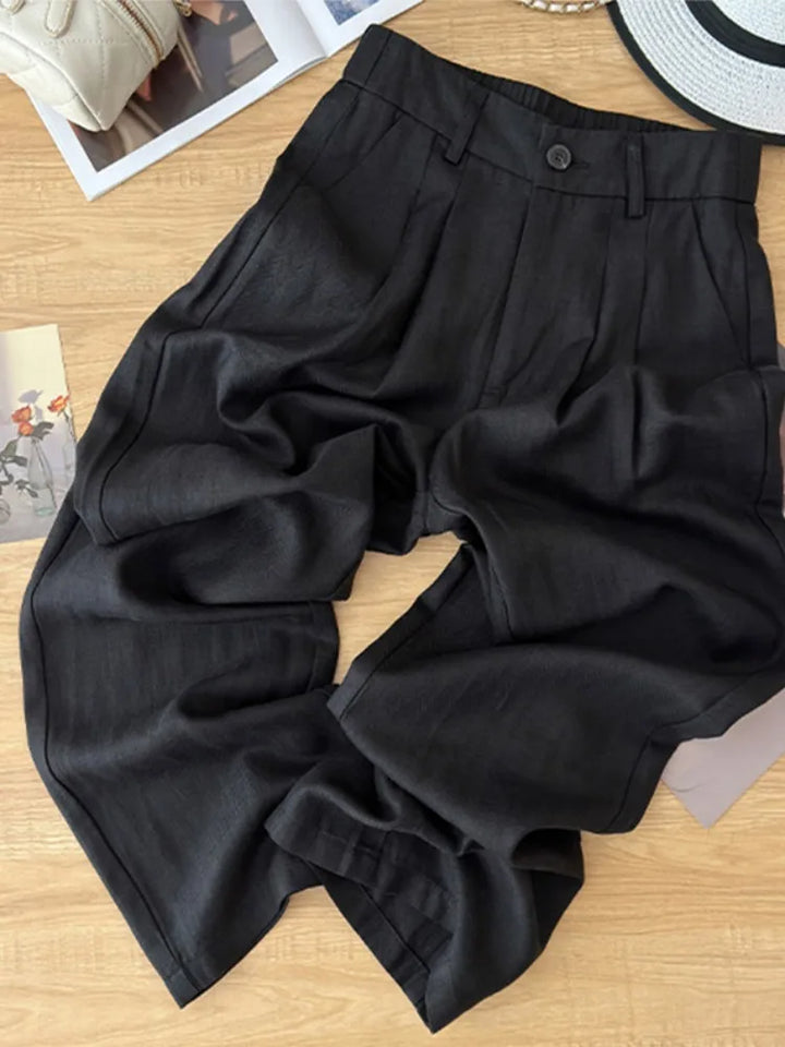 Khaki Linen Wide Leg Pants Women Summer Thin  Casual Loose Drapey Slimming Cotton Linen Long Pants Commute Style High W...
