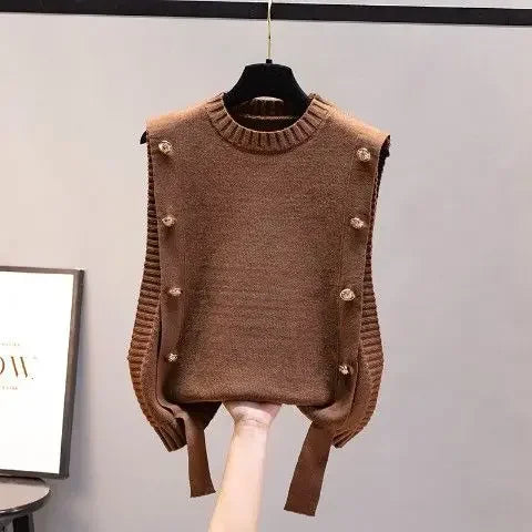 Black Knit Tops For Woman Red Winter Button Round O Neck Women&