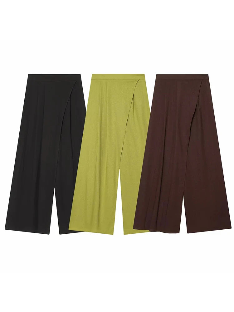 Women Wide Leg Pants Office Women Pockets Pleated Long Trousers Fashion Female Casual Spring Summer Streetwear Pants