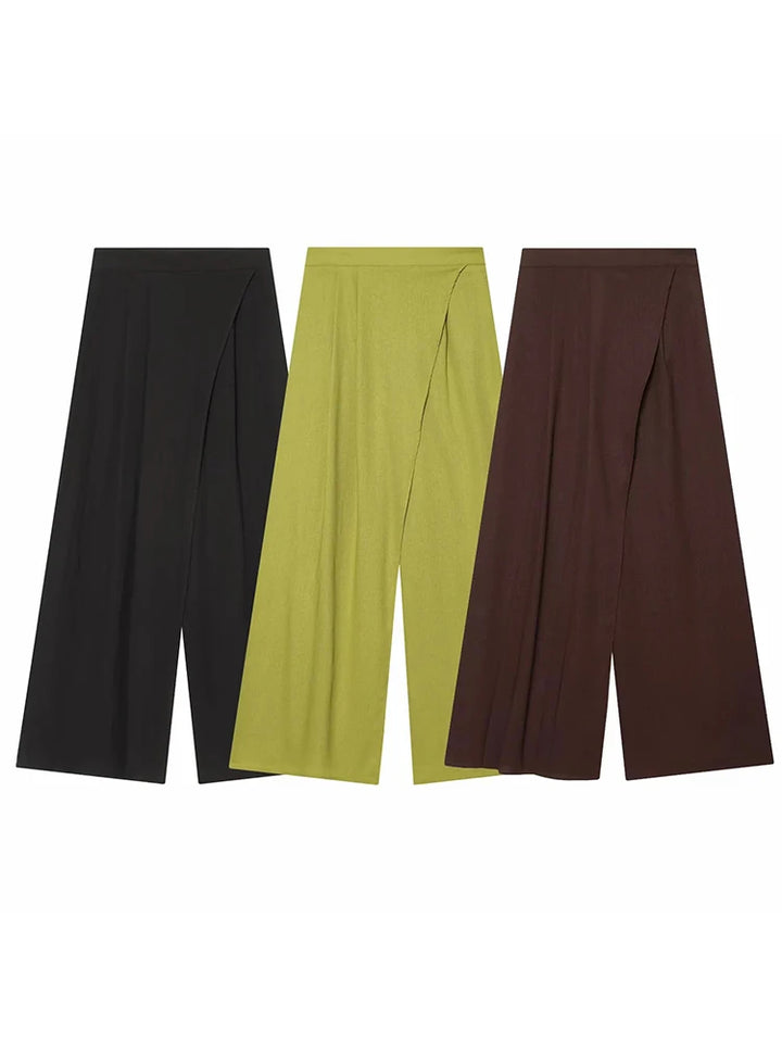 Women Wide Leg Pants Office Women Pockets Pleated Long Trousers Fashion Female Casual Spring Summer Streetwear Pants