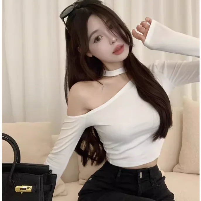 Off-shoulder Base Shirt T-shirt Autumn Sexy Long-sleeved Short Tights