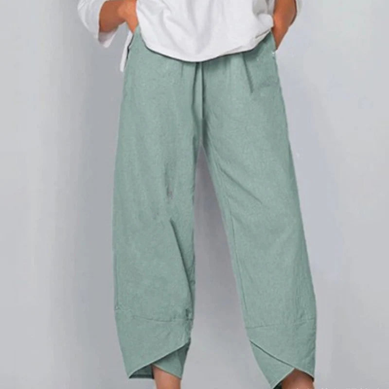 Women Summer Cotton Linen Pants Casual Baggy Harem Pants  Solid Color Elastic Waist Wide Leg Pants Female Loose Trousers  S-5XL