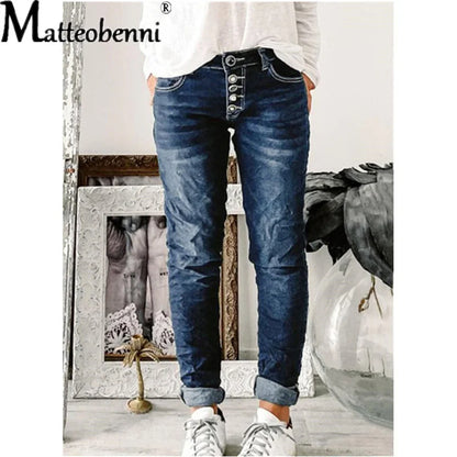 Women's Breasted Jeans For Women New Mom Jeans High Waist Blue Loose Washed Fashion Straight Denim Pants Vintage Streetwear