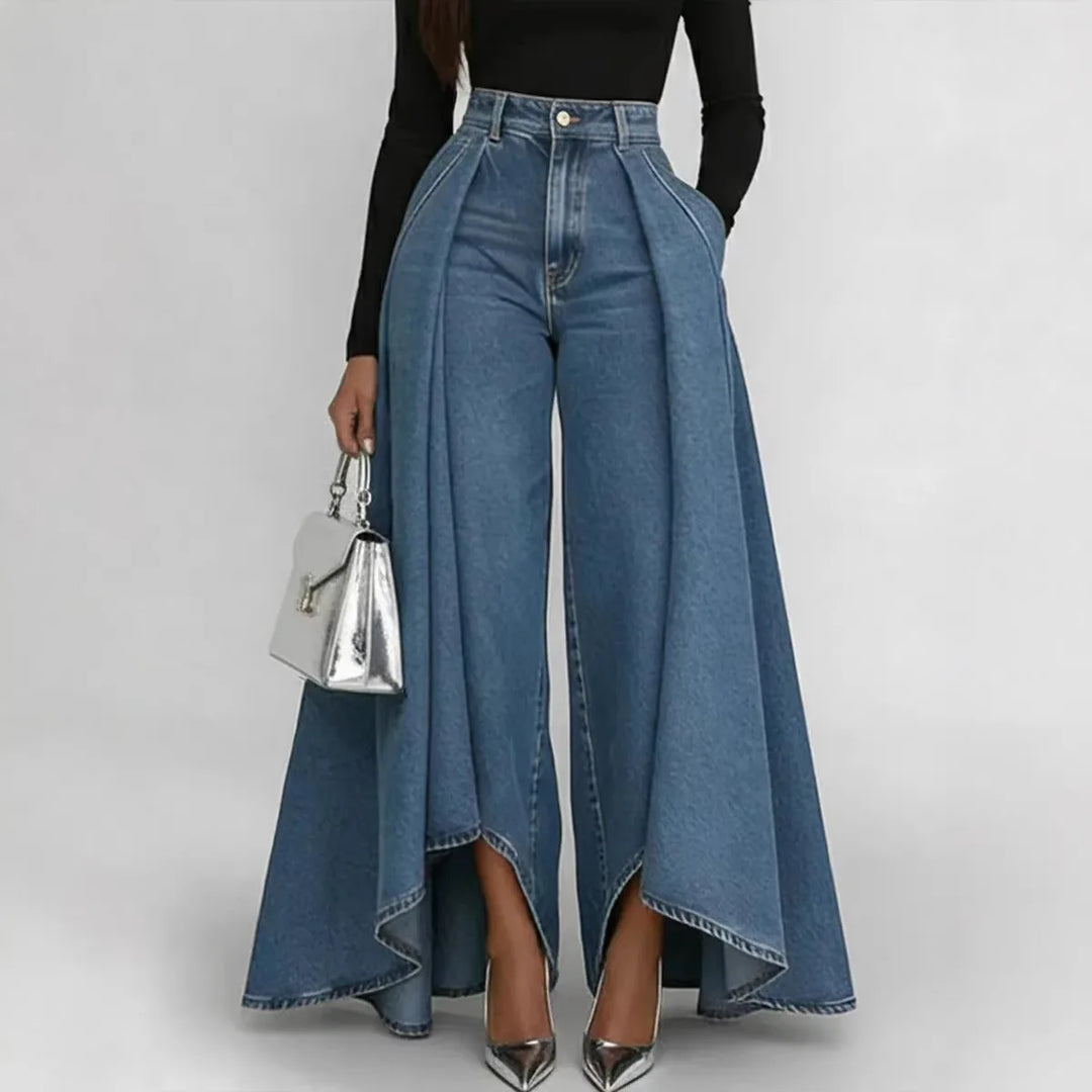 Denim Pant Women Jeans Vintage Wide Leg Long Pants High Waist Straight Trousers Y2k Streetwear Elegant Splice Work Casual Summer