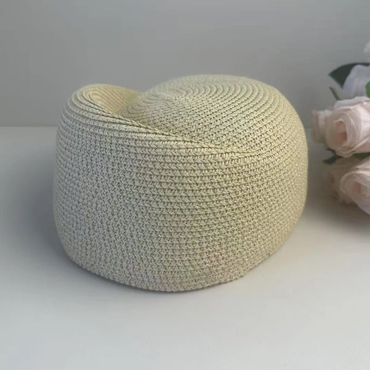 Women Vintage Straw Beret Hat Summer   Fedora Sun Cap Hostess Pillbox Hat Millinery Fascinator Base  Wedding Cocktail Party