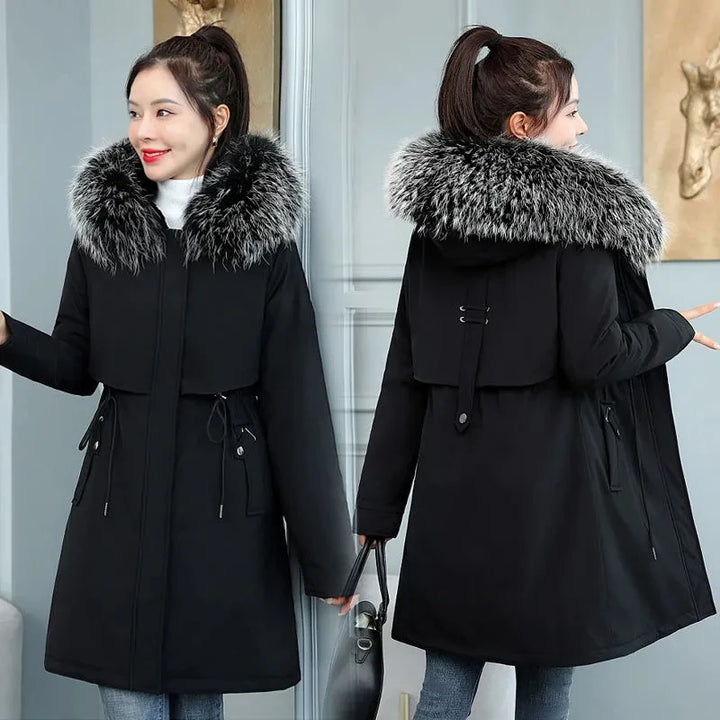 2026 New Women Winter Jacket 8XL Slim Long Coat Casual Parkas Big Fur Collar Wool Liner Hooded Outwear Cotton Warm Coats Female