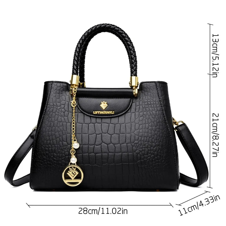 Woven Handle Elegant Handbag for Women High Quality Leather Top-Handle Bags Ladies Shoulder Crossbody Bag Quality Casual Tote