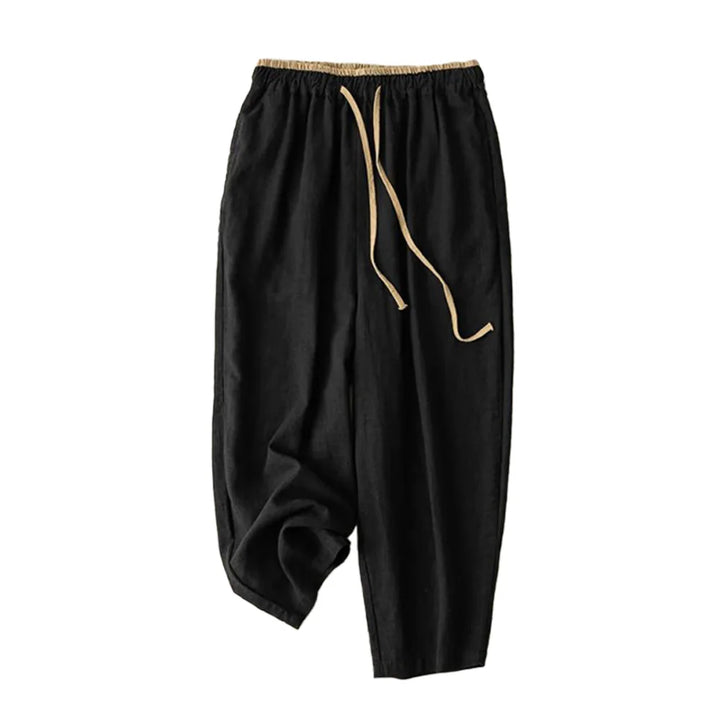 Linen Casual Solid Lace Up Elastic High Waist Loose Wide Leg Women&