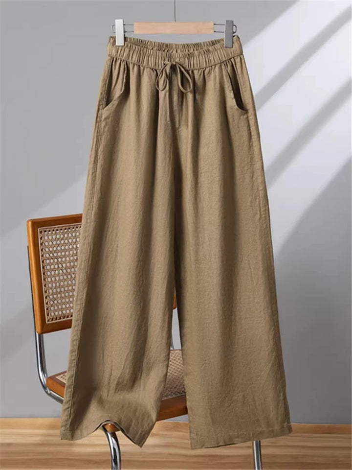 Linen Wide Leg Pants Women Summer Thin Loose Mom Small Size Big Size Casual High Waist Korean Sle Straight Tube Nine Points