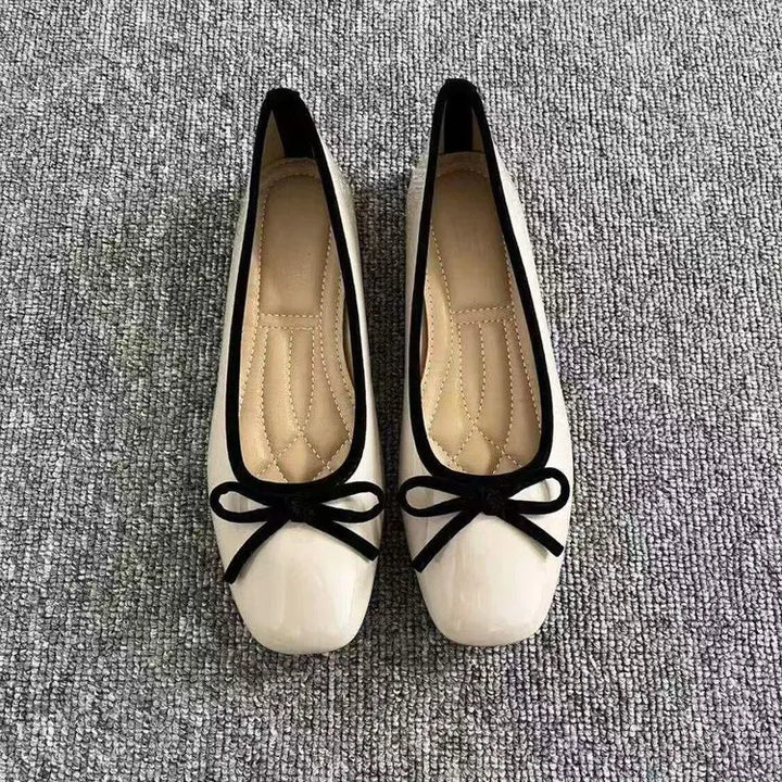 Women Ballet Flats Square Toe Bowknot Slip on Patent-Look Glossy Shoes Ladies Casual Office Everyday Walking Dress Footwear
