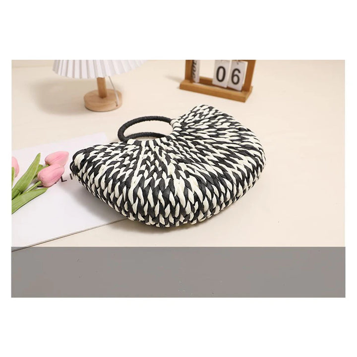 TOPHIGH Women Straw Tote Bag Large Capacity Luxury Designer Woven Bag Color Clash Semicircle Weaving Bag Summer Beach Handbag