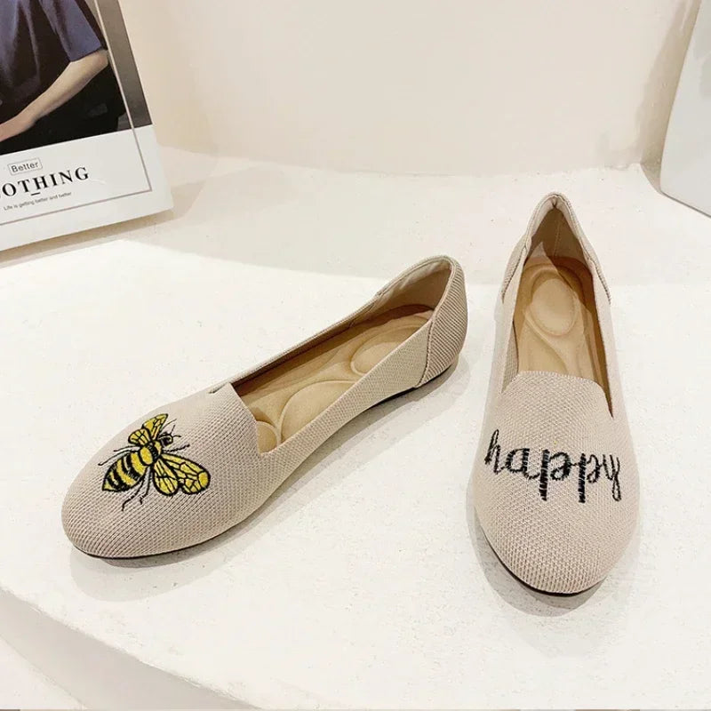 Women Flat Knitted Fashion Round Toe Women&