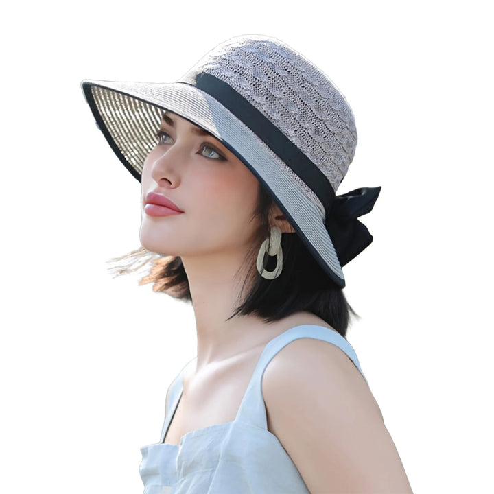 Elegant Wide Brim Straw Hat With Bowknot Summer Beach Sun Protection For Women Outdoor Travel Photography
