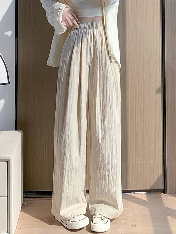 Spring Summer Women Loose Wide Leg Pants Casual Elastic Waist Straight Long Wide Leg Pants Female Casual Female Pants Trousers