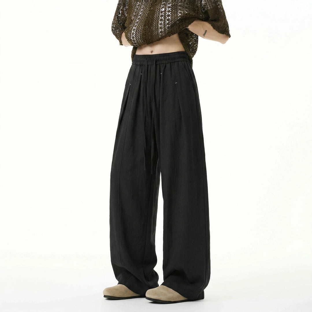 Mens Casual Pants Breathable 2026 new straight leg pants man Summer Drawstring Loose Drape Fit Solid Color Trendy Lightweight