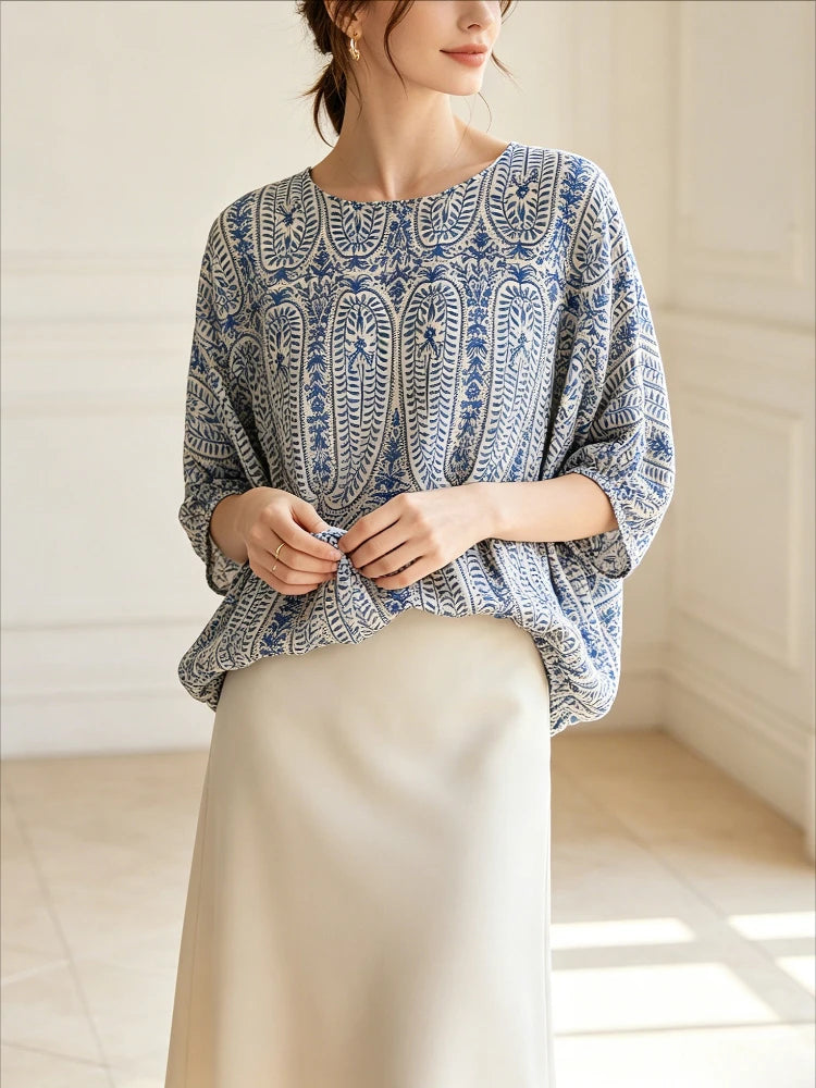 2026 Women Bohemian Linen 2 Piece Set Batwing Sleeve Blouse Wide Leg Pants Loose Casual Office Vacation Women&