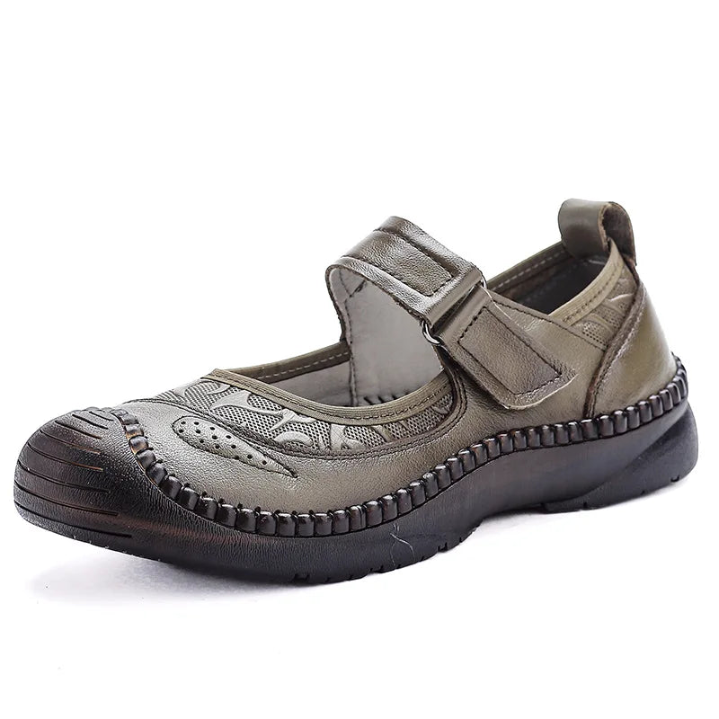 New Authentic Leather Flats Women Durable Mary Jane Shoes Autumn Shallow Flats Ladies Anti Kick Moccasins Female Brown Flats