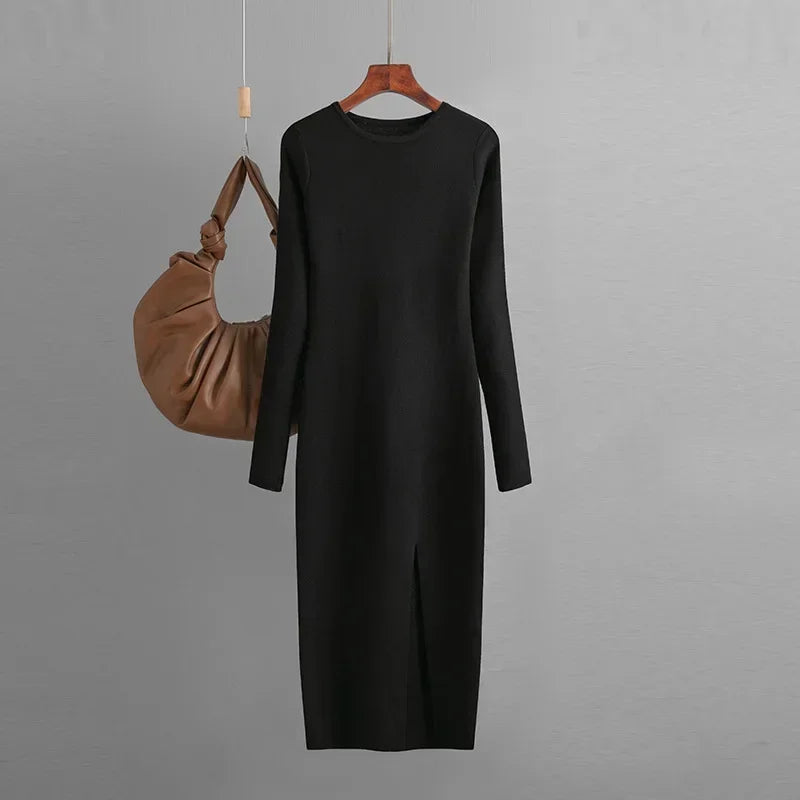 Elegant Dress Autumn Winter New Slim Fit Knitted Dress for Women Inner Wear and Outer Wear Long Sleeve Tight Hip Sweater Dress