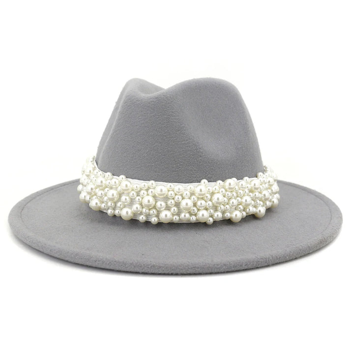 Fedora Hats for Women Wool Felt Panama Hat with Pearl Band Wide Brim Felt Hat Classic Trilby Jazz Hat Church Hats Women Elegant