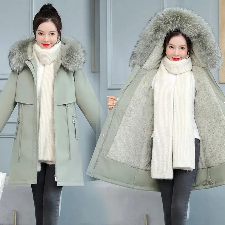 2026 New Women Winter Jacket 8XL Slim Long Coat Casual Parkas Big Fur Collar Wool Liner Hooded Outwear Cotton Warm Coats Female
