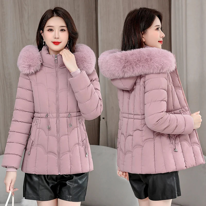 Winter 2026 New Down Jacket Women Parkas Fashion High-Quality Warm Cotton Padded Coat Ladies Short Overcoat Hooded Overwear Tops