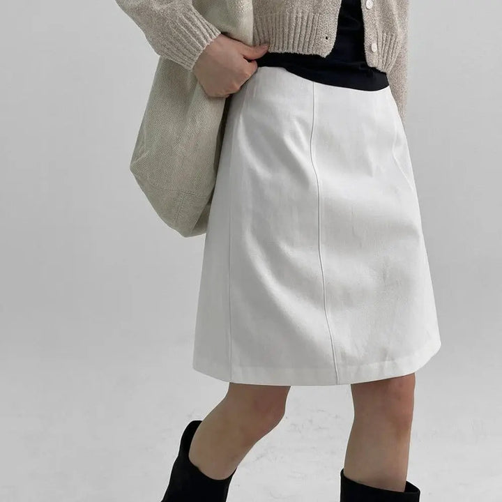 Solid Color Midi Skirts for Women Summer Casual Suit A-line Knee Length Skirt