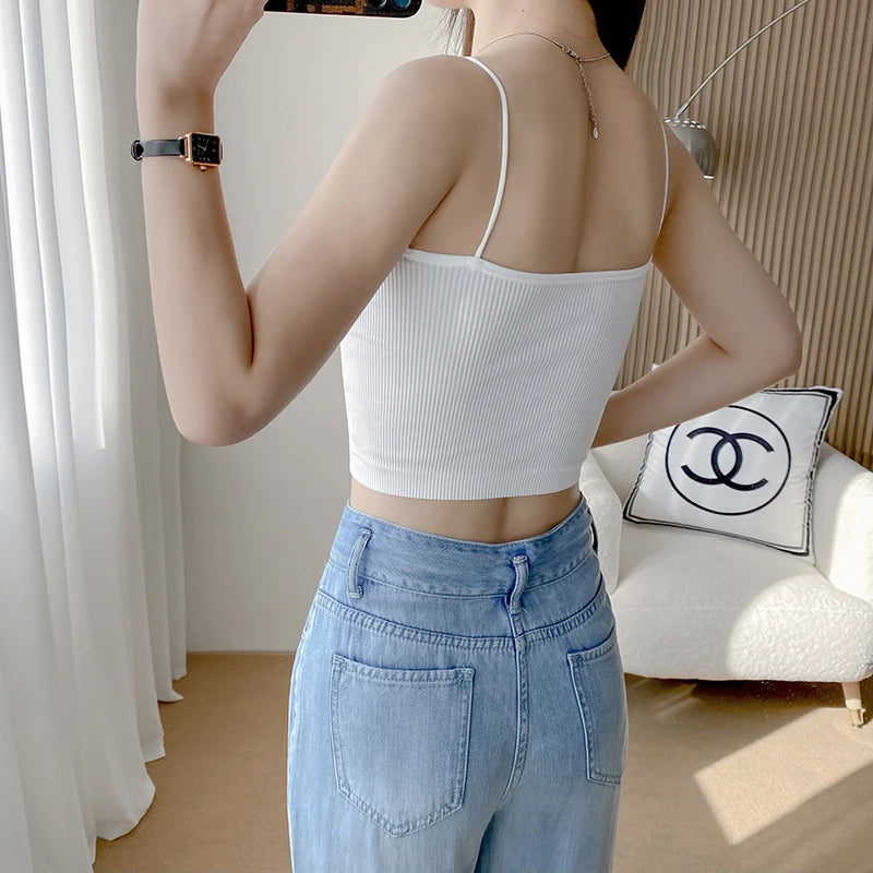 Knitted Camisole Undershirt Women Inner Slim Outer Wear Short Self Chest Pad Beauty Back Beauty Top Bottom Basic Simple Sexy