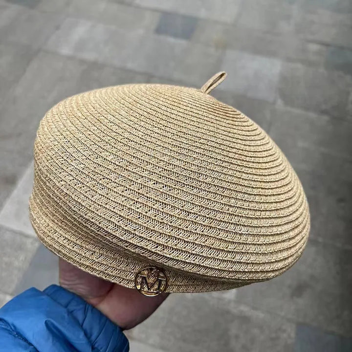 Fashion Summer Celebrity Elegant Stereotype Fine Straw Fedoras Letter Beret Women&