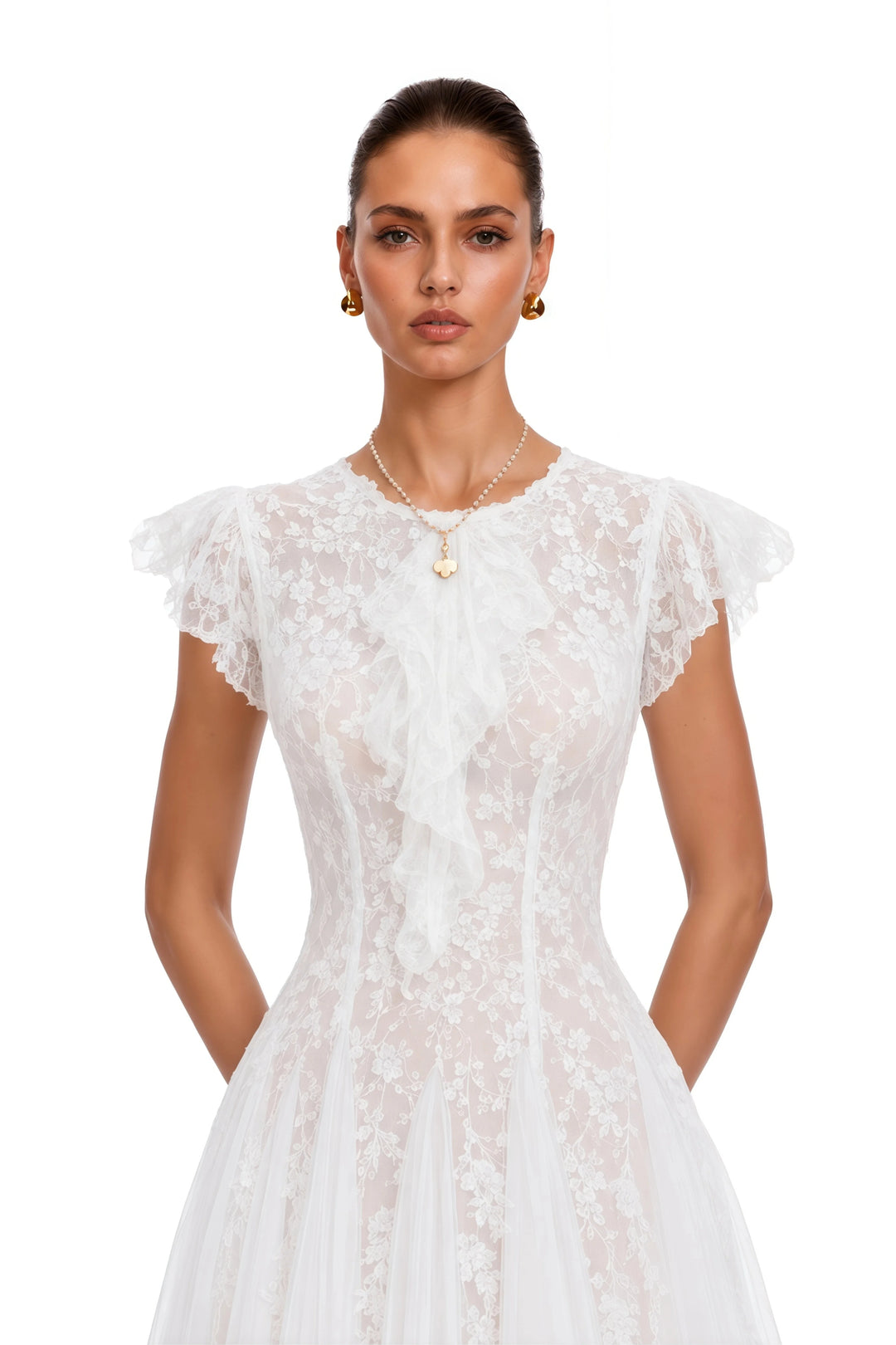White Lace Long Evening Gown For Women Tulle A‑Line Floor Length Maxi Dress Prom Homecoming Banquet Party Gowns Custom