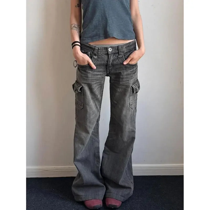 Women's Jeans Emo Grunge 2000s Street Retro High WaistVintage Eclectic Casual Trashy Pants Y2K Full Length Denim Trouser