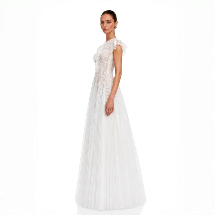 White Lace Long Evening Gown For Women Tulle A‑Line Floor Length Maxi Dress Prom Homecoming Banquet Party Gowns Custom