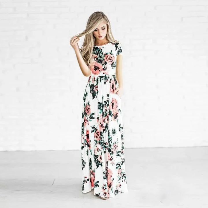 Summer Maxi Dress Women 2025 Pink Floral Print Boho Beach Dress Ladies Evening Party Long Dress Sundress Vestidos De Festa 3XL