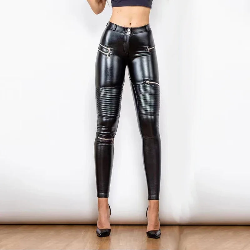 Women Faux Leather Grunge Motor Biker Pants Zipper Sexy Bodycon England Punk Style Pants Street Wear Nightclub Trousers Custom