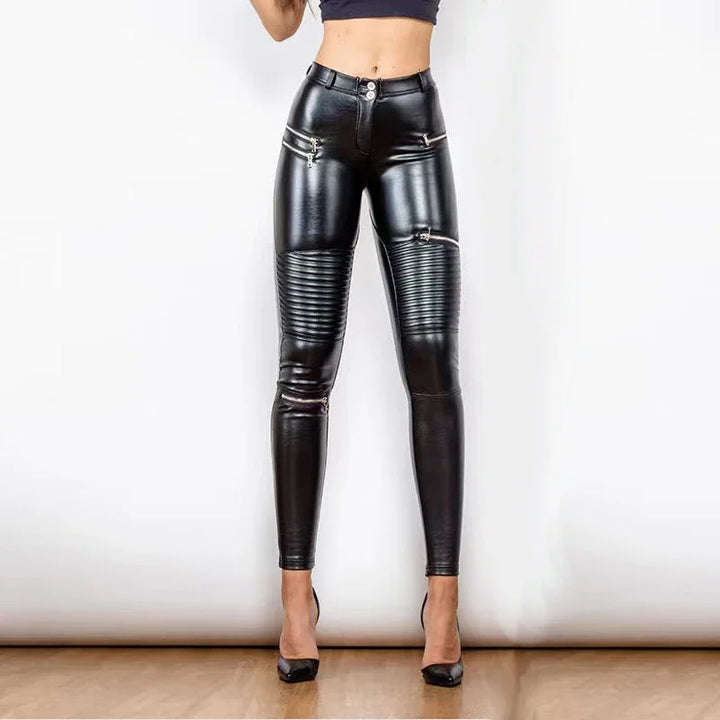 Women Faux Leather Grunge Motor Biker Pants Zipper Sexy Bodycon England Punk Style Pants Street Wear Nightclub Trousers Custom