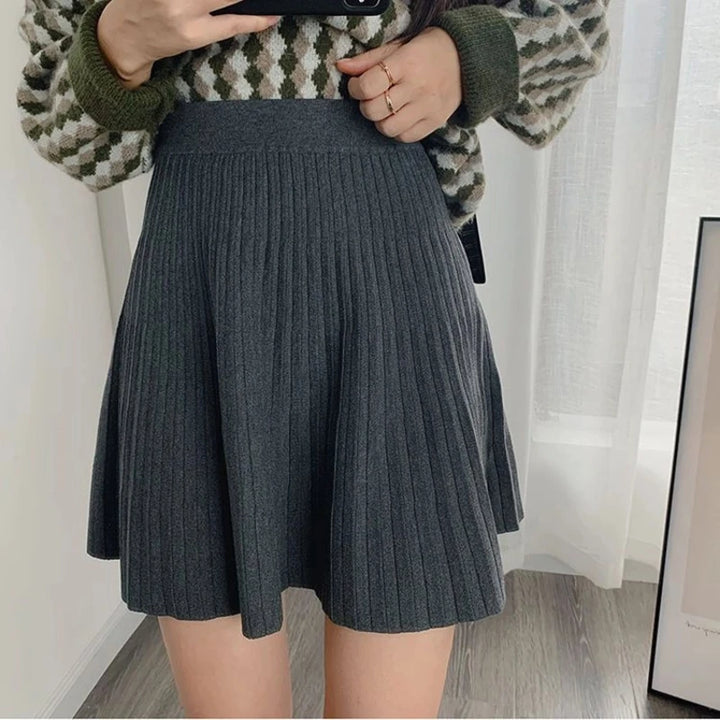 Knitted Solid Midi Skirt for Women Spring Autumn New Korean All-match High Waist Fashion A-line Skirt Vintage Elegant Clothing
