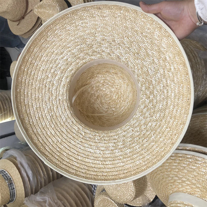 Ladies Straw Hat Sun Fedora Hats Hepburn hat Shiny European American Retro Gold Braided Female Sunshade Flat Sequins Hat gorras