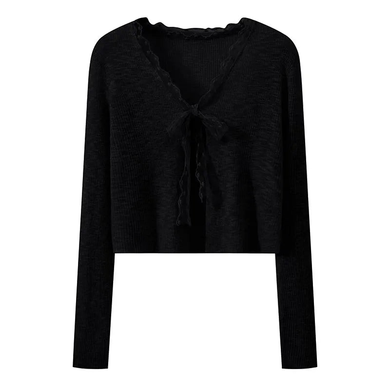 Fashion Casual All-Match Knit Short Outerwear 2026 Summer New Long Sleeve Knit Women&