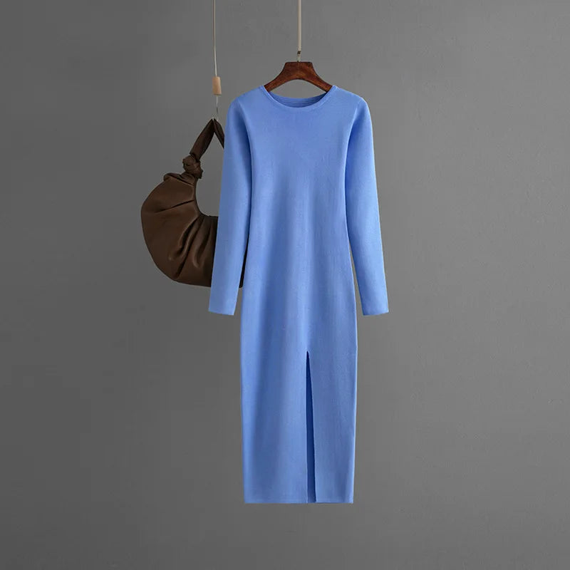 Elegant Dress Autumn Winter New Slim Fit Knitted Dress for Women Inner Wear and Outer Wear Long Sleeve Tight Hip Sweater Dress