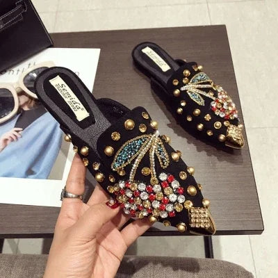 Woman Flats Loafers Shoes Rhinestone Crystal Loafers Ladies Casual Shoes for Women Pointed-Toe Flats Spring and Autumn Loafers