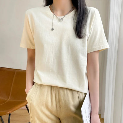 Women T-shirts 2026 Tops Solid Short Sleeve Loose O-neck  Cotton Casual Ladies Shirts Harajuku Korean Summer Woman Tshirts