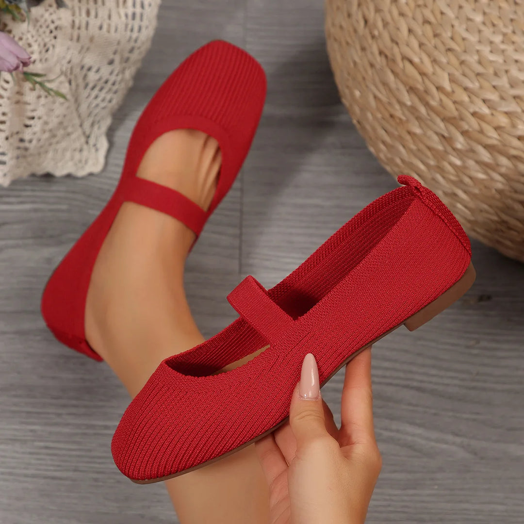Women Casual Knitted Ballet Flats Shoes  Comfortable Anti-slip Strap Loafers Mary Jane Lightweight Daily Walking Sneakers
