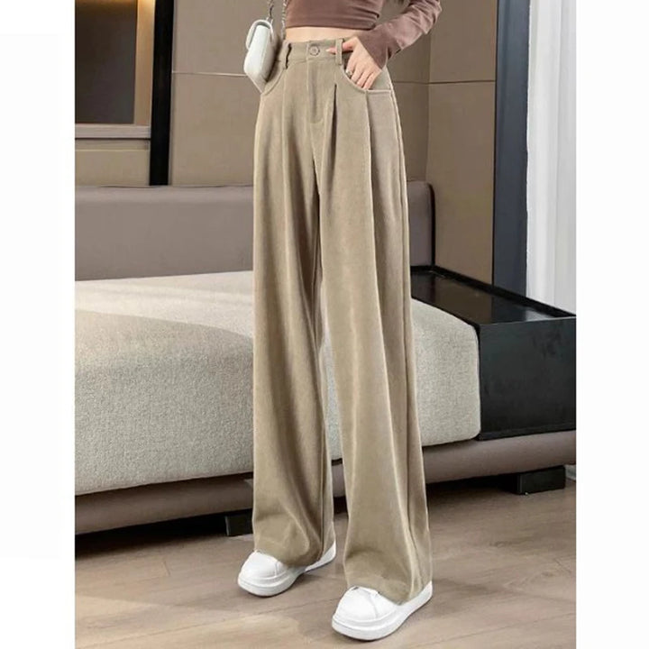 2025 New Women Concise Fashion Straight Leg Pants Female Chic Rtero Designer High Waisted Trousers Lady Korean Daily Suit Slacks