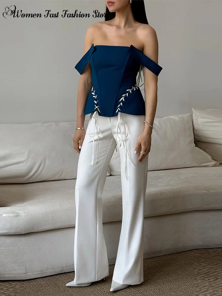 Sexy Off-shoulder Lace Up Tank Tops 2026 Summer New Ladies Slim Sleeveless Backless Fashion Vests Women&