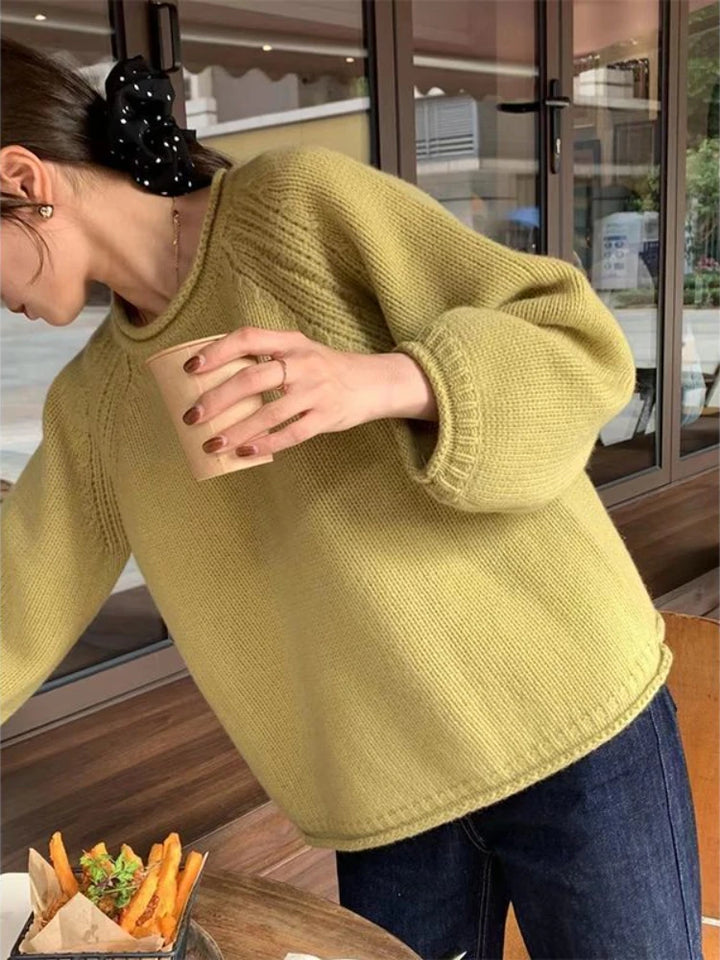 Knitwear Pullovers Women Kawaii Loose Pure Soft Chic Sweater Korean Style Tender Girlish O-neck All-match Autumn Popular Vintage