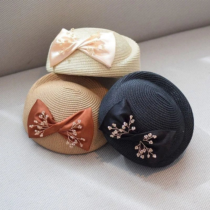 Summer Straw Beret Cap for Women Breathable Straw Summer Bow Jewelry Fedora Cap Elegant Ladies Spring Summer Berets Boina Hombre