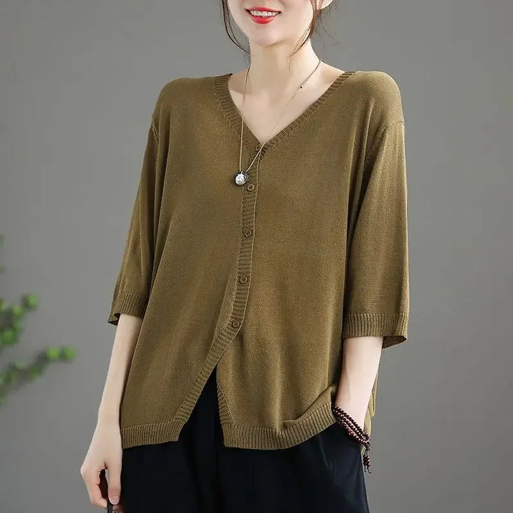 Knitted Sweater Woman Outerwear V Neck Summer Thin Solid Cardigan for Women 2025 Trending Fashion Lightweight Harajuku Aesthetic