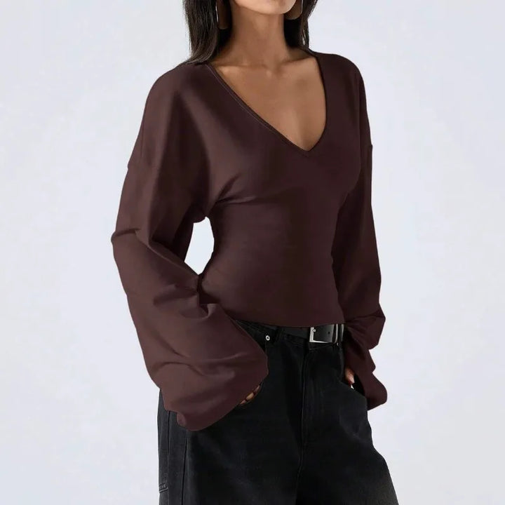 Women V Neck Flare Long Sleeve Crop Top Slim Fit Basic T Shirt Casual Y2K Streetwear Elegant Daily Fashion Blouse Tops