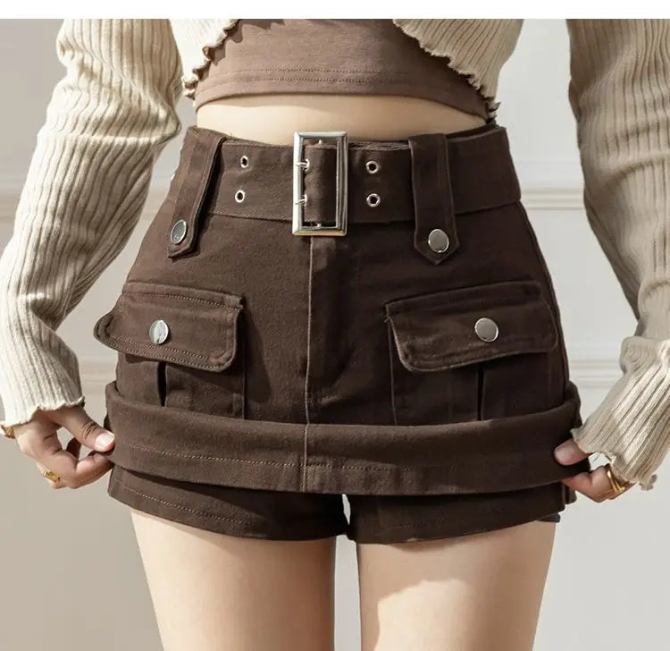 Denim Short Skirt Female Spring Autumn Y2k A Line Summer Half-body Skirt High-waisted Slim Anti-glare Package Hip Trouser Skirt